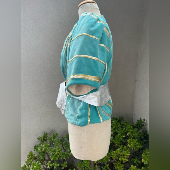 Vintage gorgeous teal suede gold silver painted jacket top belt XS Terry & Toni - Picture 5 of 13